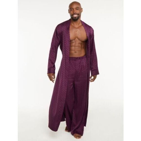 Savage X Fenty Men's Sz M Purple Logo Satin Ankle Grazing Long Robe $110+ - Picture 6 of 8
